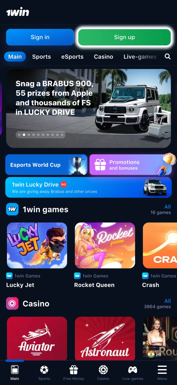 Launch the app and complete your 1Win app login.