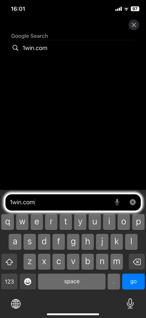 Enter the 1Win address directly into the search bar.