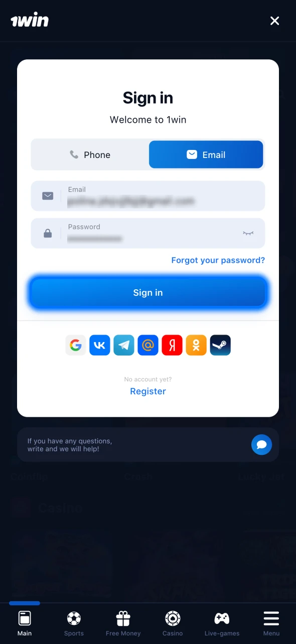 Complete 1Win login process and start betting.