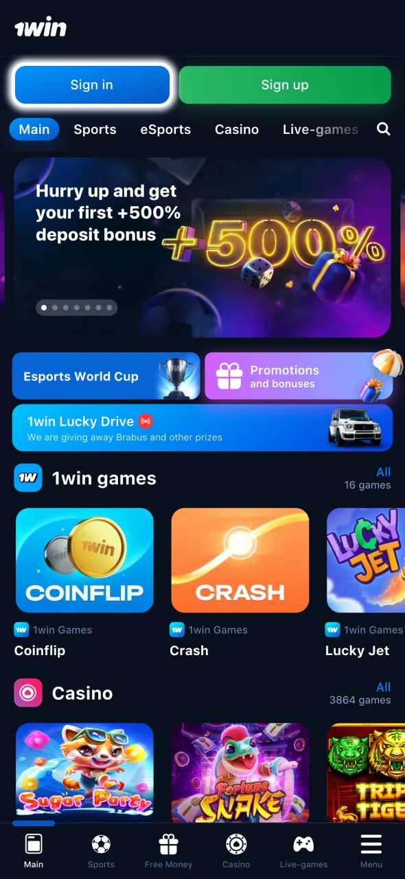 Start by clicking the login button at 1Win official website.