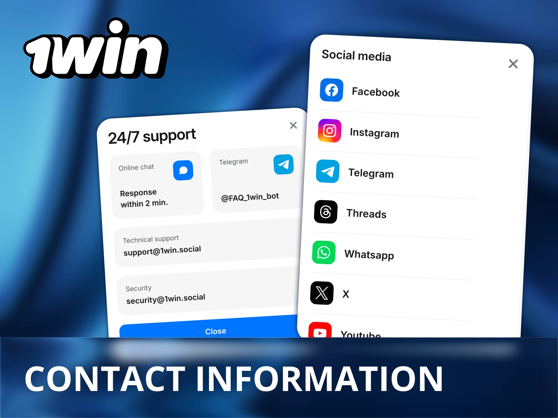 Contact 1Win support team via several convenient channels.