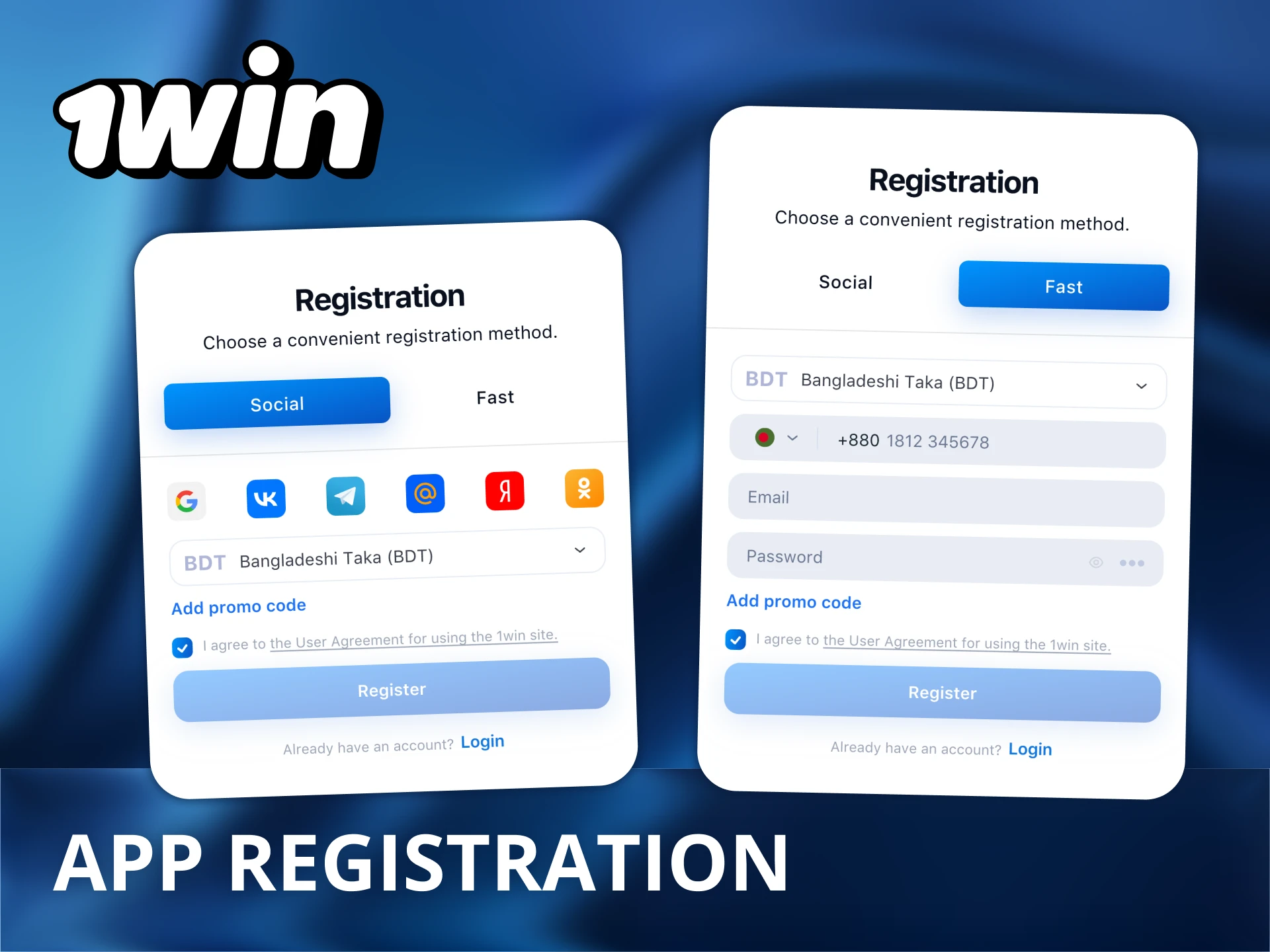 Learn how to create your account with 1Win app.