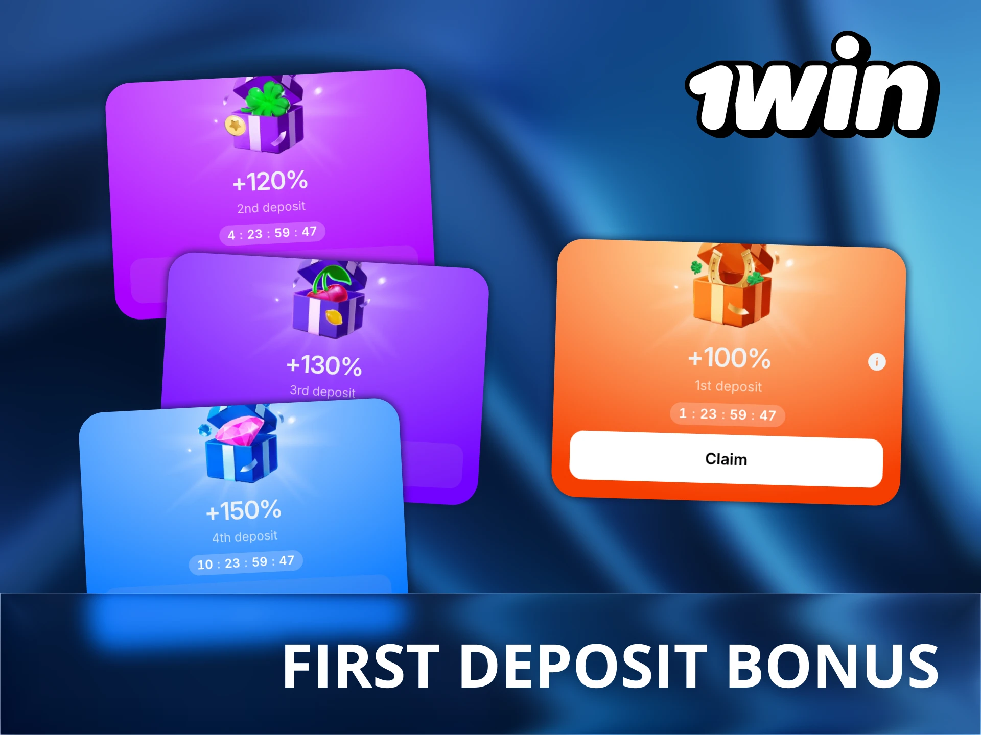 Claim 1Win bonus for your first four deposits.