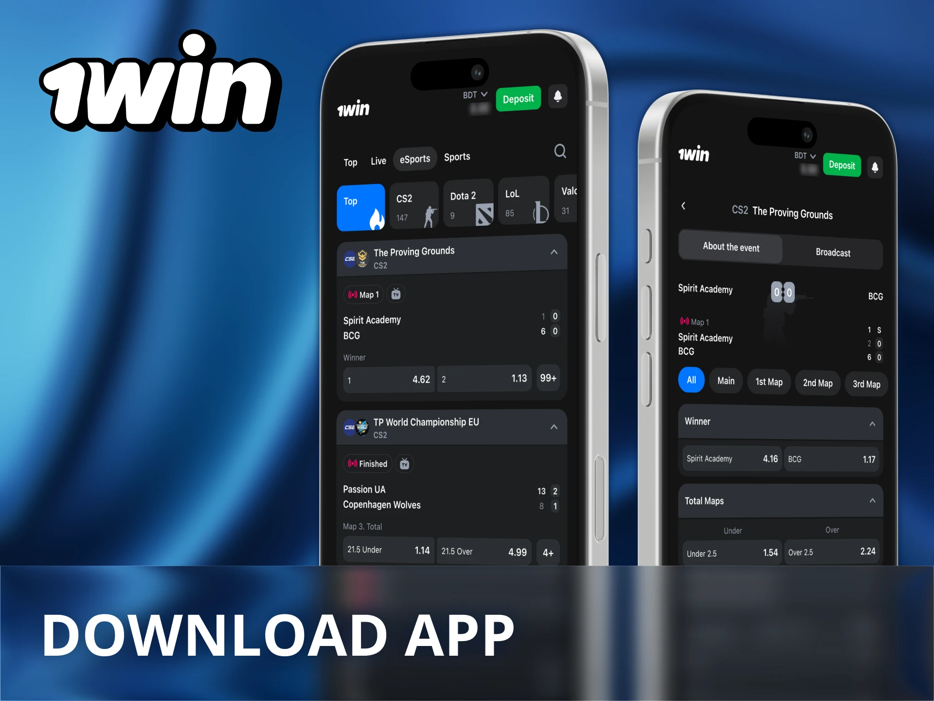 Get a full access to 1Win platform with the application.