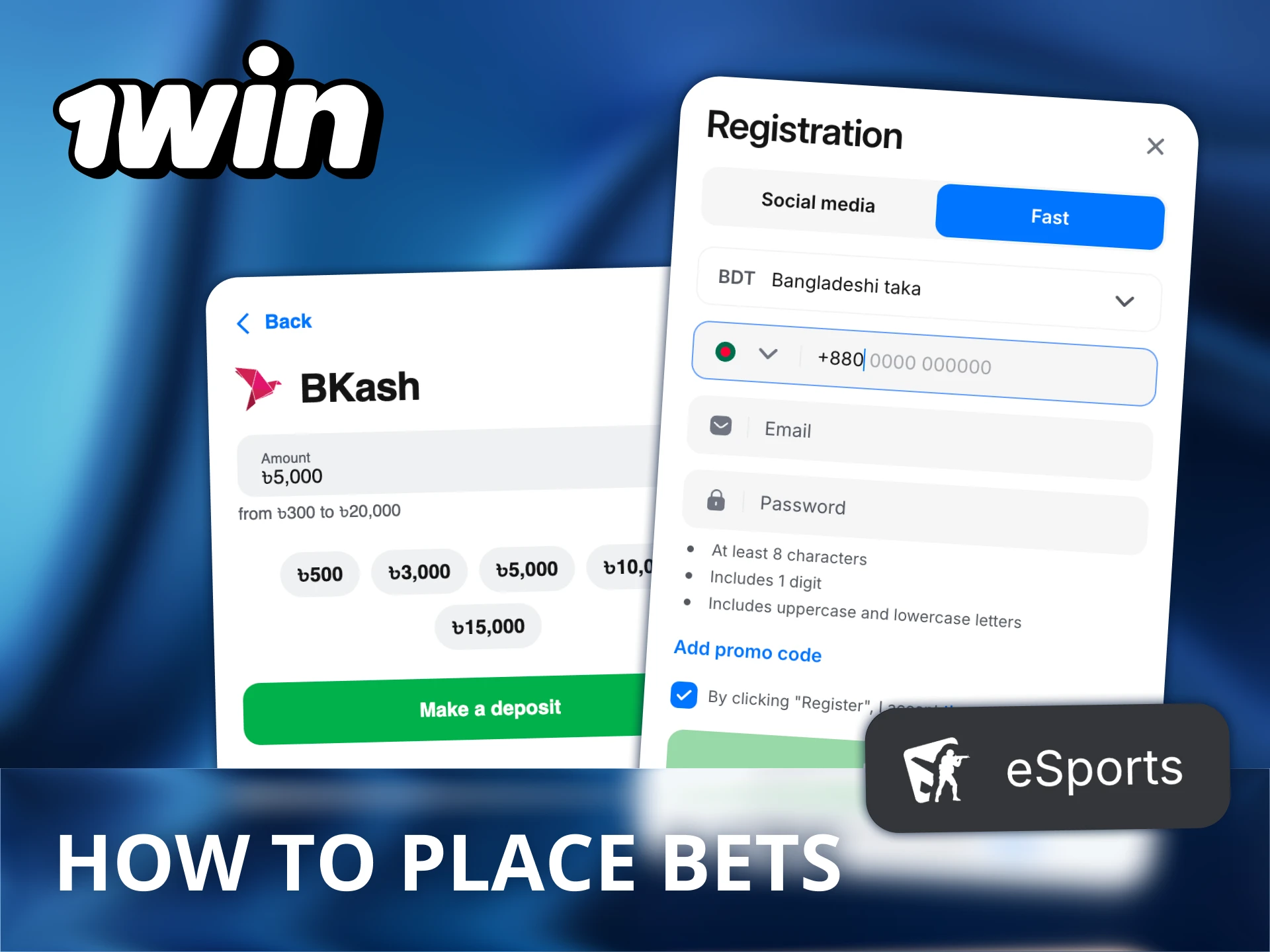 You can start 1Win eSports betting in a few steps.