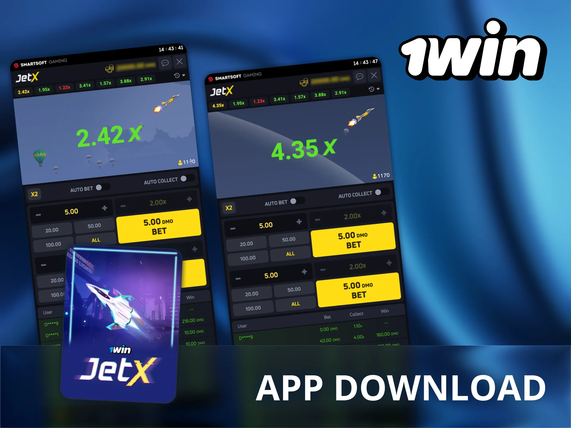 Download 1Win official app and enjoy JetX game anytime.