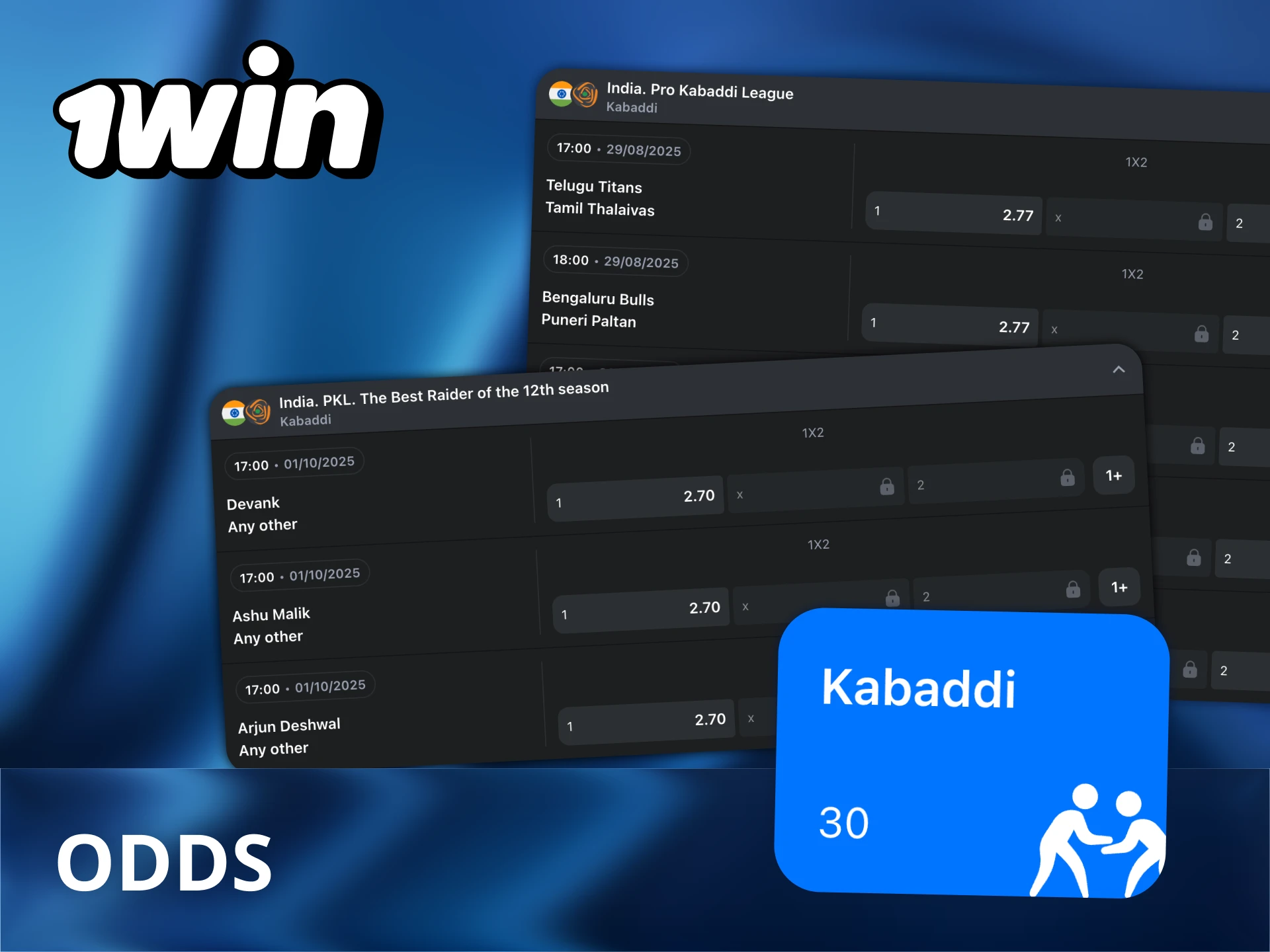 1Win platform uses a decimal format for kabaddi betting.