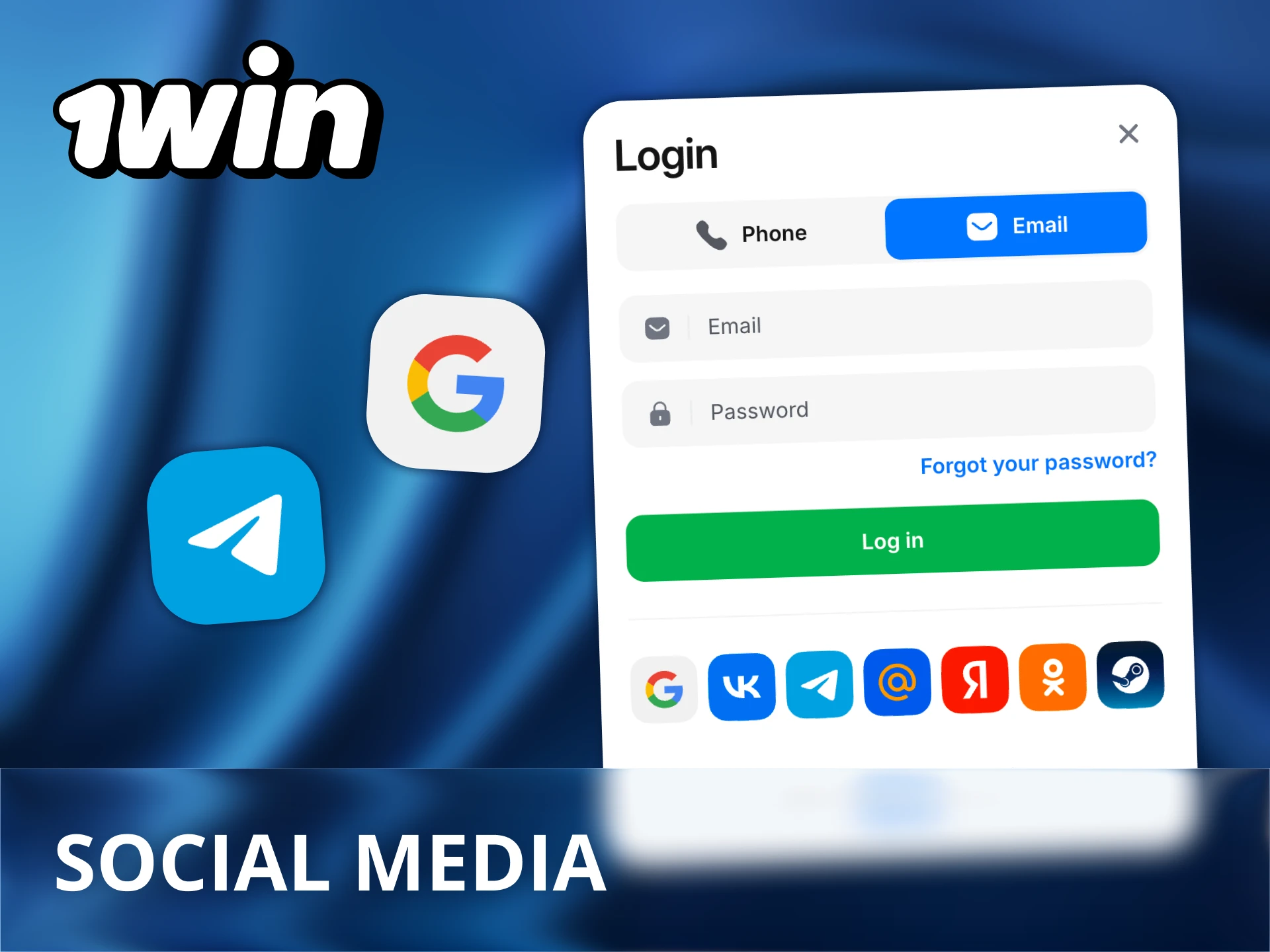 1Win supports instant access through Google or Telegram.