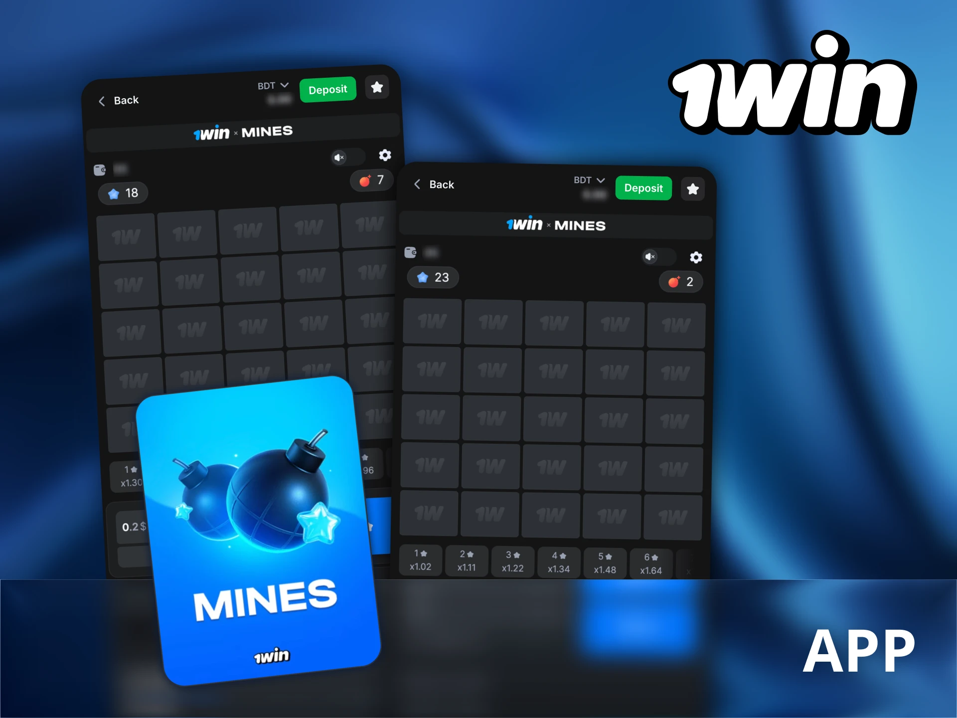 Play Mines game on your phone using 1Win mobile app.