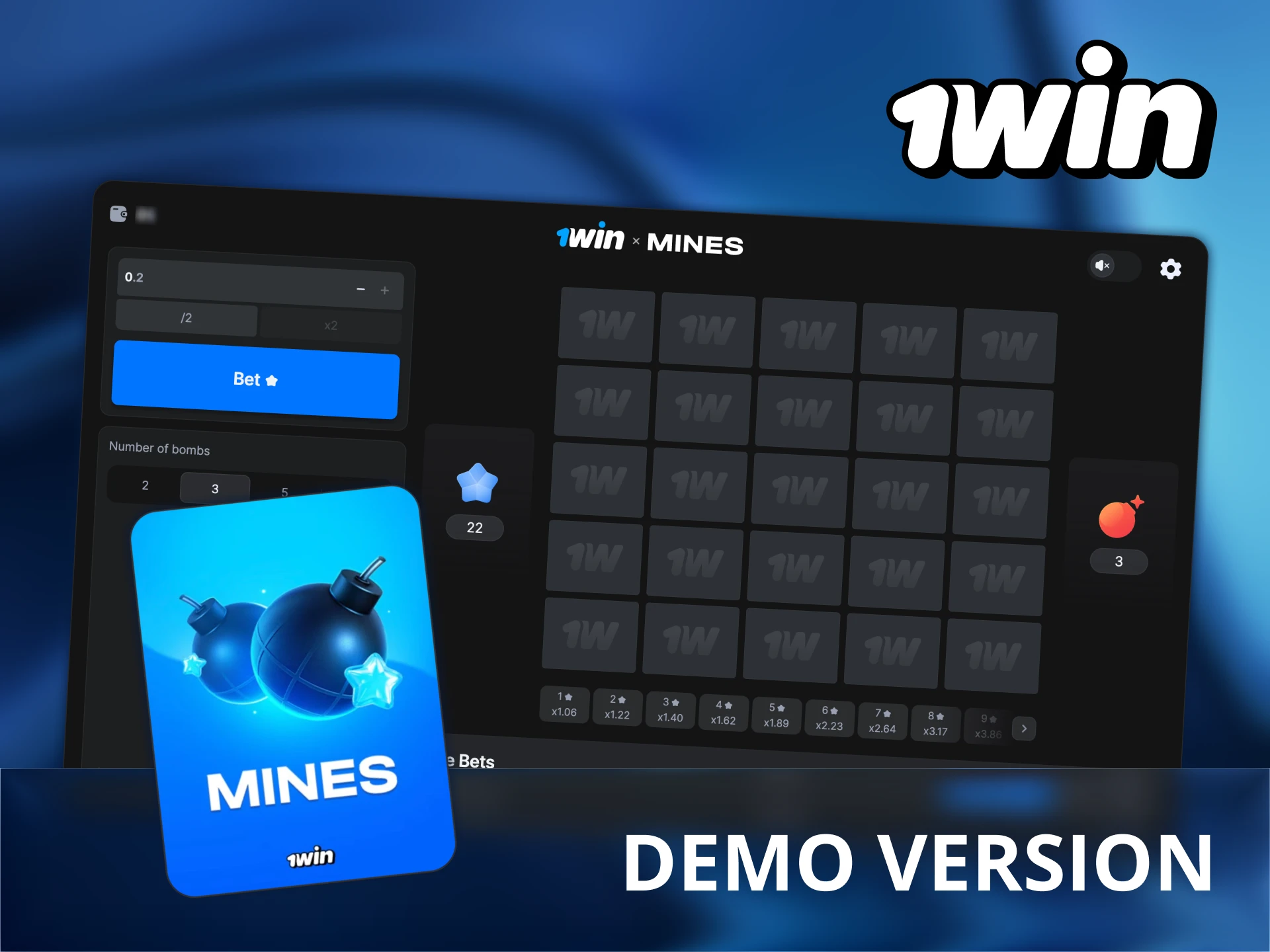 Try 1Win Mines game for free using the demo version.