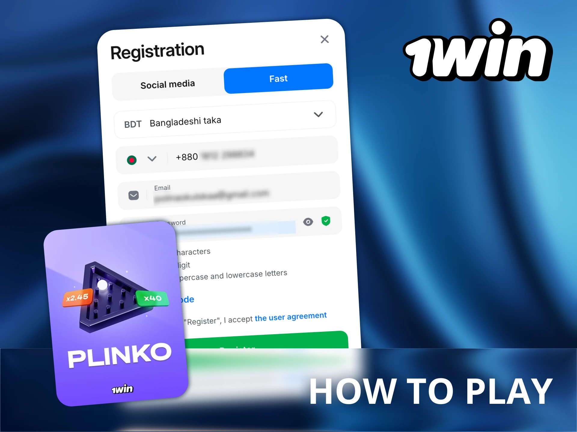 Start playing 1Win Plinko in a few simple steps.