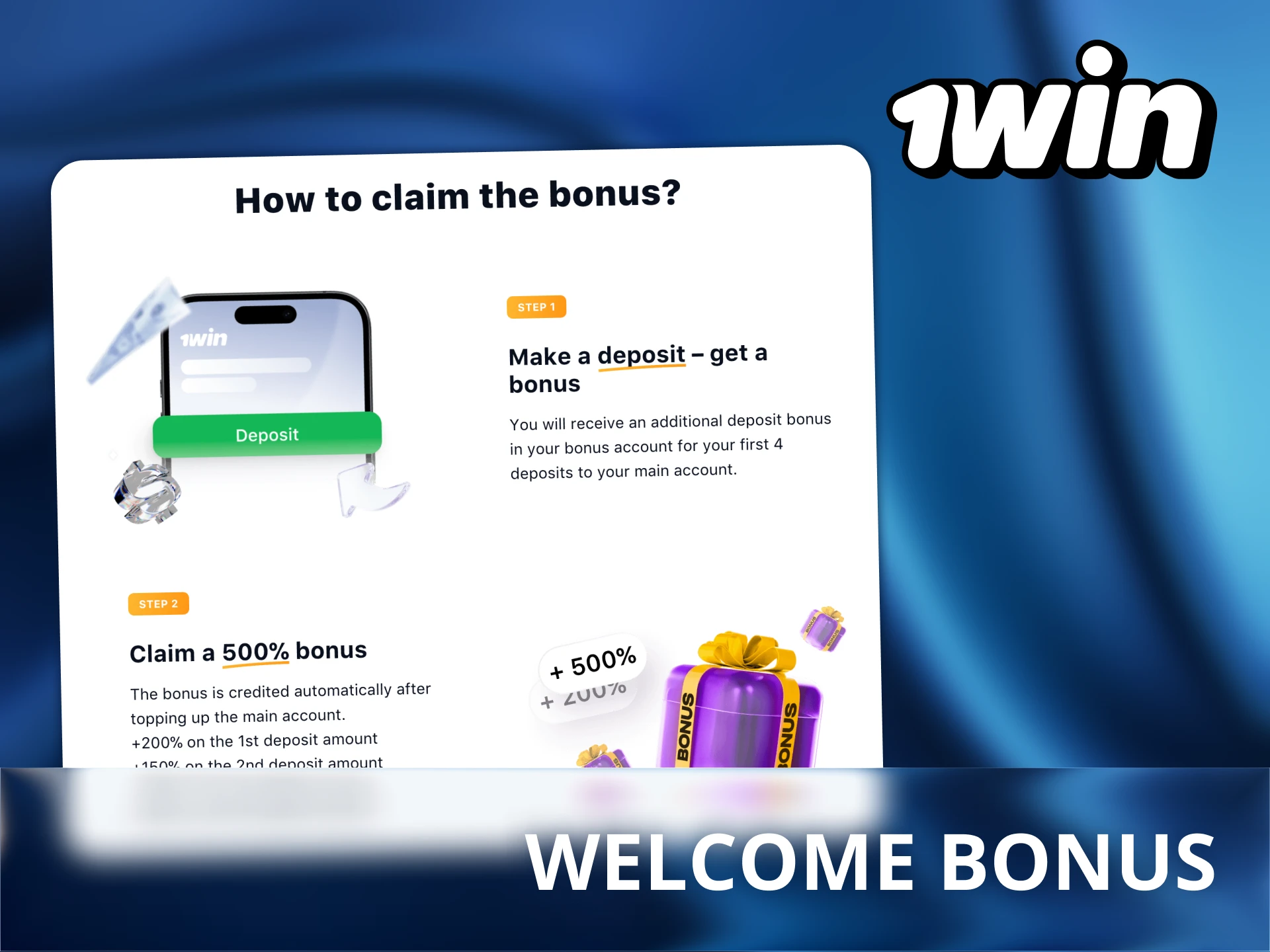 Learn how to claim 1Win welcome bonus after registration.