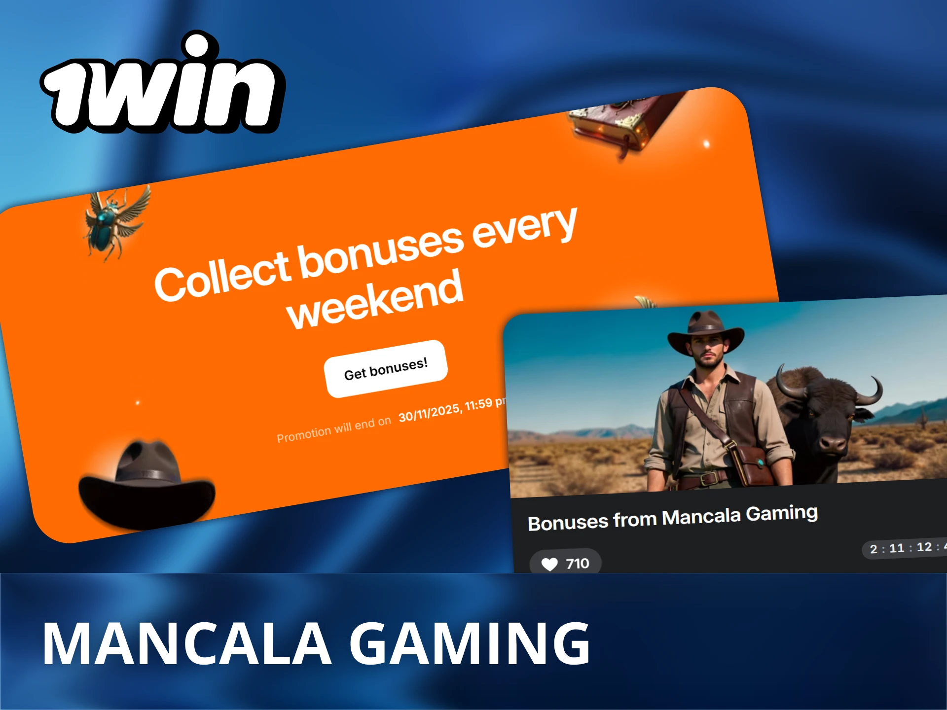 Spin eligible Mancala slots in one session to unlock a Treasure Chest or Wheel of Fortune with real-money prizes at 1Win.