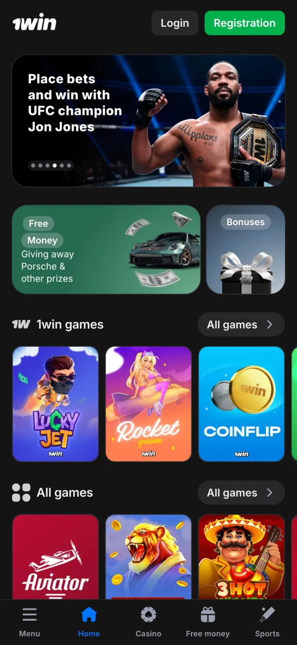 Open 1win app homepage and start playing with bonuses and fast access.