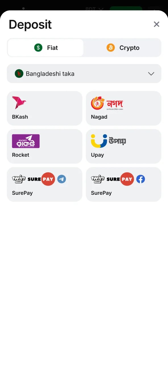 Deposit quickly at 1Win with bKash, Nagad, Rocket, or cards.