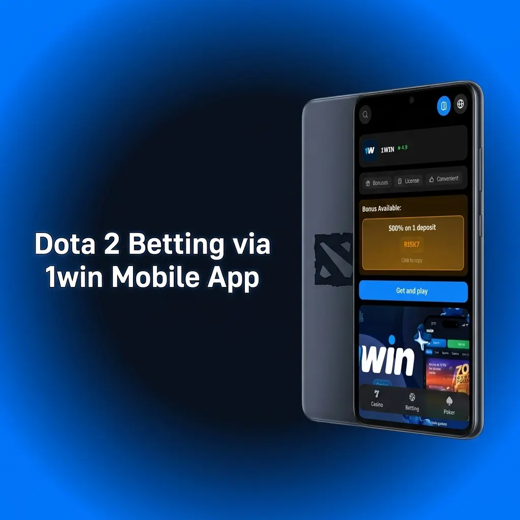 1win mobile app open on phone showing Dota 2 esports betting section with live match odds and deposit options